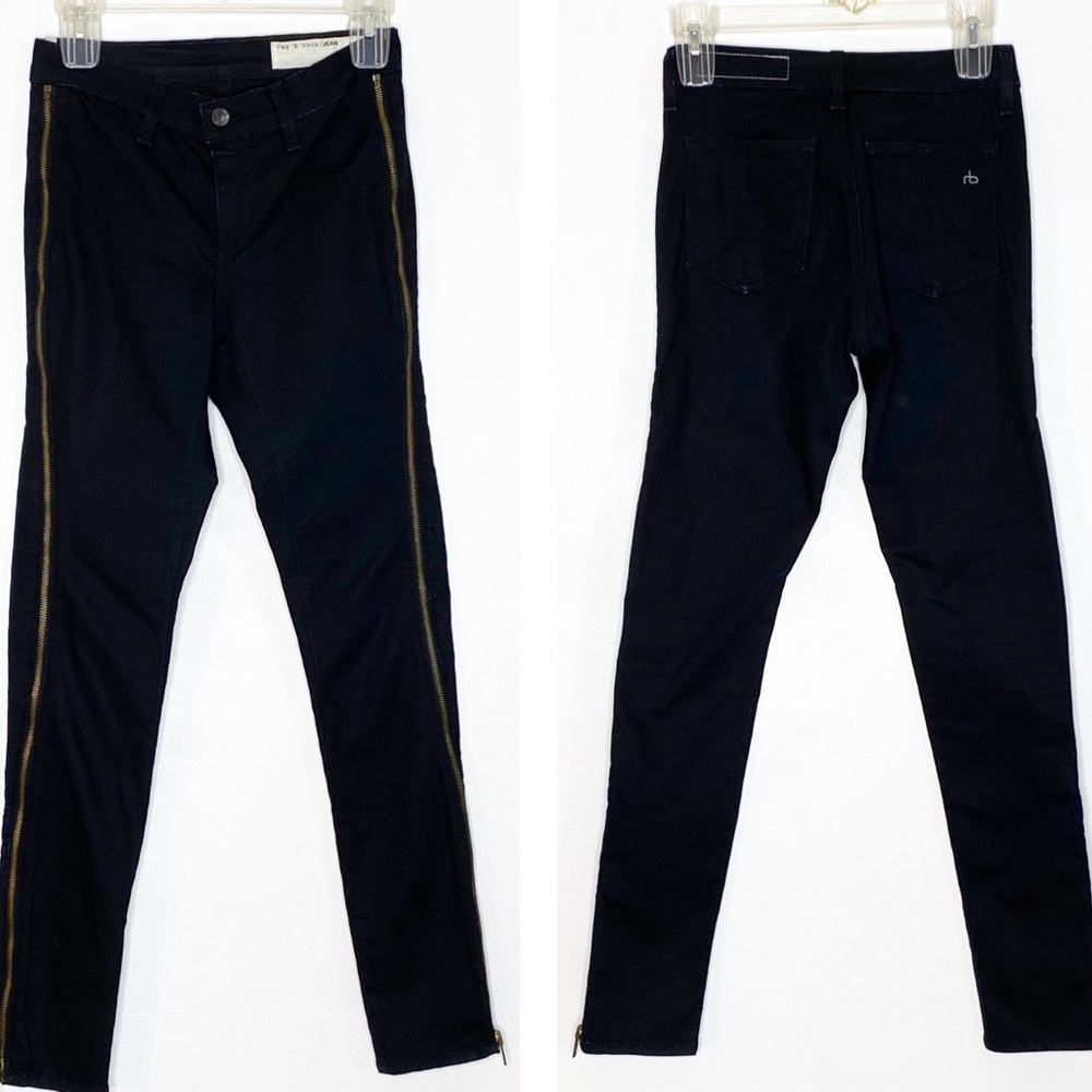 RAG & BONE Black Side Zip Skinny High Waist Jeans - Picture 3 of 8